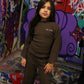 Brown ribbed long-sleeve top and matching pants set for kids, with 'the minis.' logo.